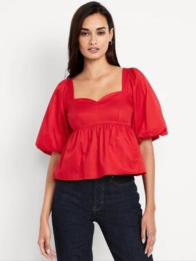 NWT Old Navy™ Red Puff-Sleeve Square Neck Peplum Top